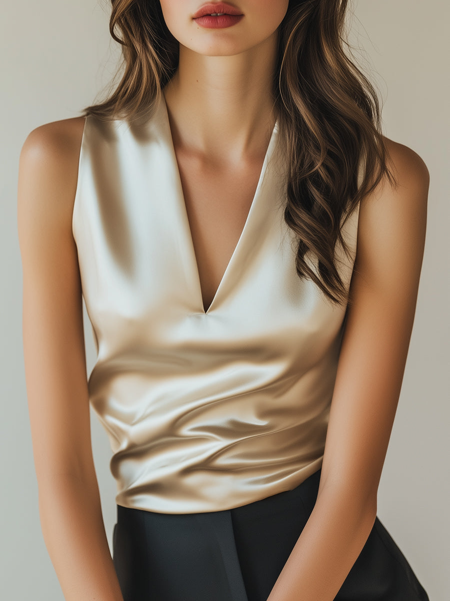 Ivory Satin Draped Details - Satin Top