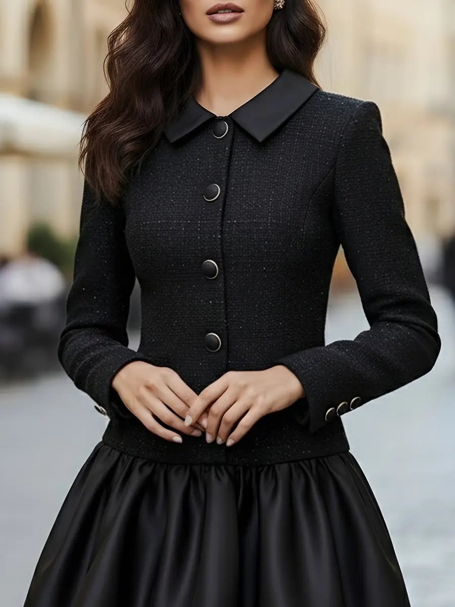 Tweed-Trim Satin Bubble Hem - Mini Dress CASA LARO