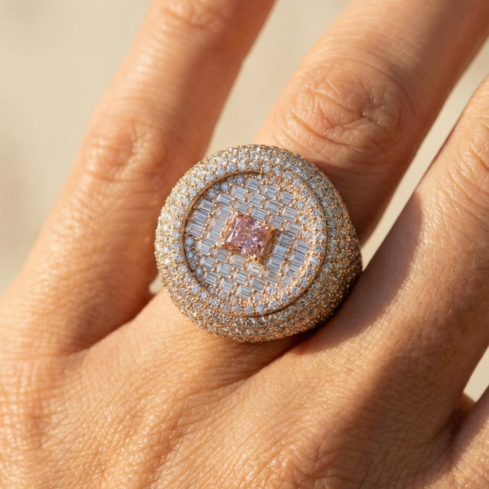 Pink and White Stone Luxury Handmade Rose Gold Ring Shineofdiamond