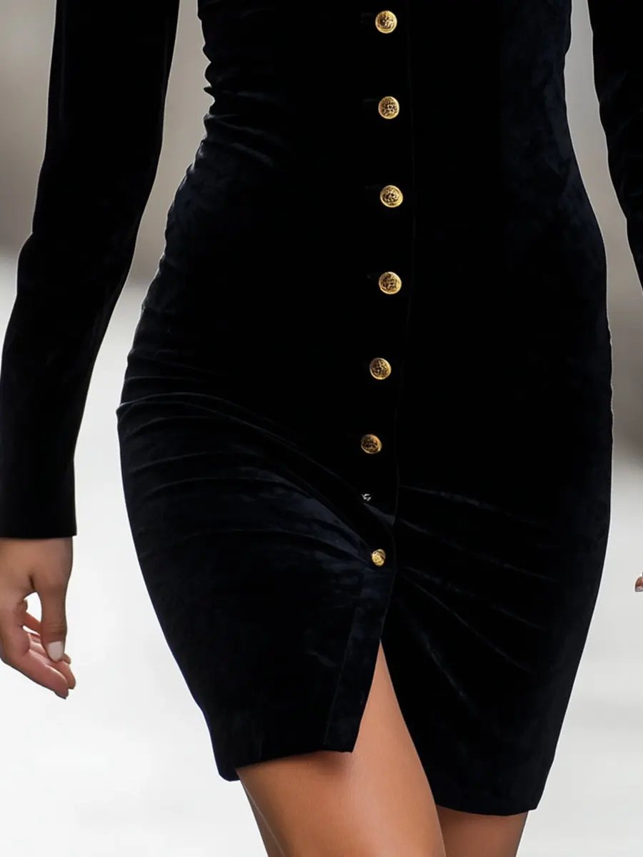 Velvet Gold-Button Detail - Shirt Dress CASA LARO