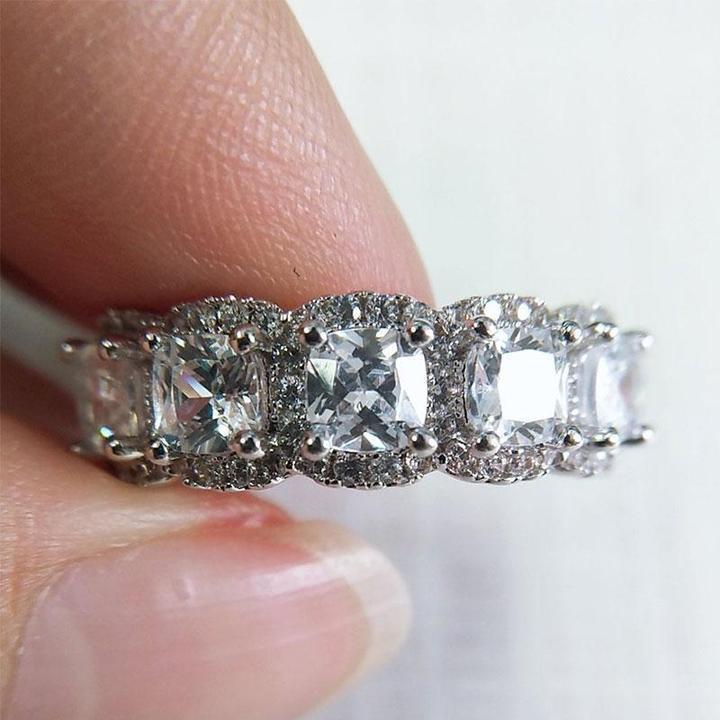 Cushion Cut Halo Wedding Band In Sterling Silver Shineofdiamond