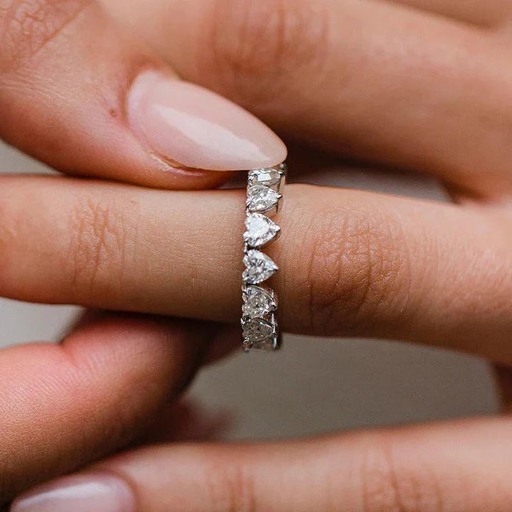 Unique Design Full Heart Cut Wedding Band In Sterling Silver Shineofdiamond