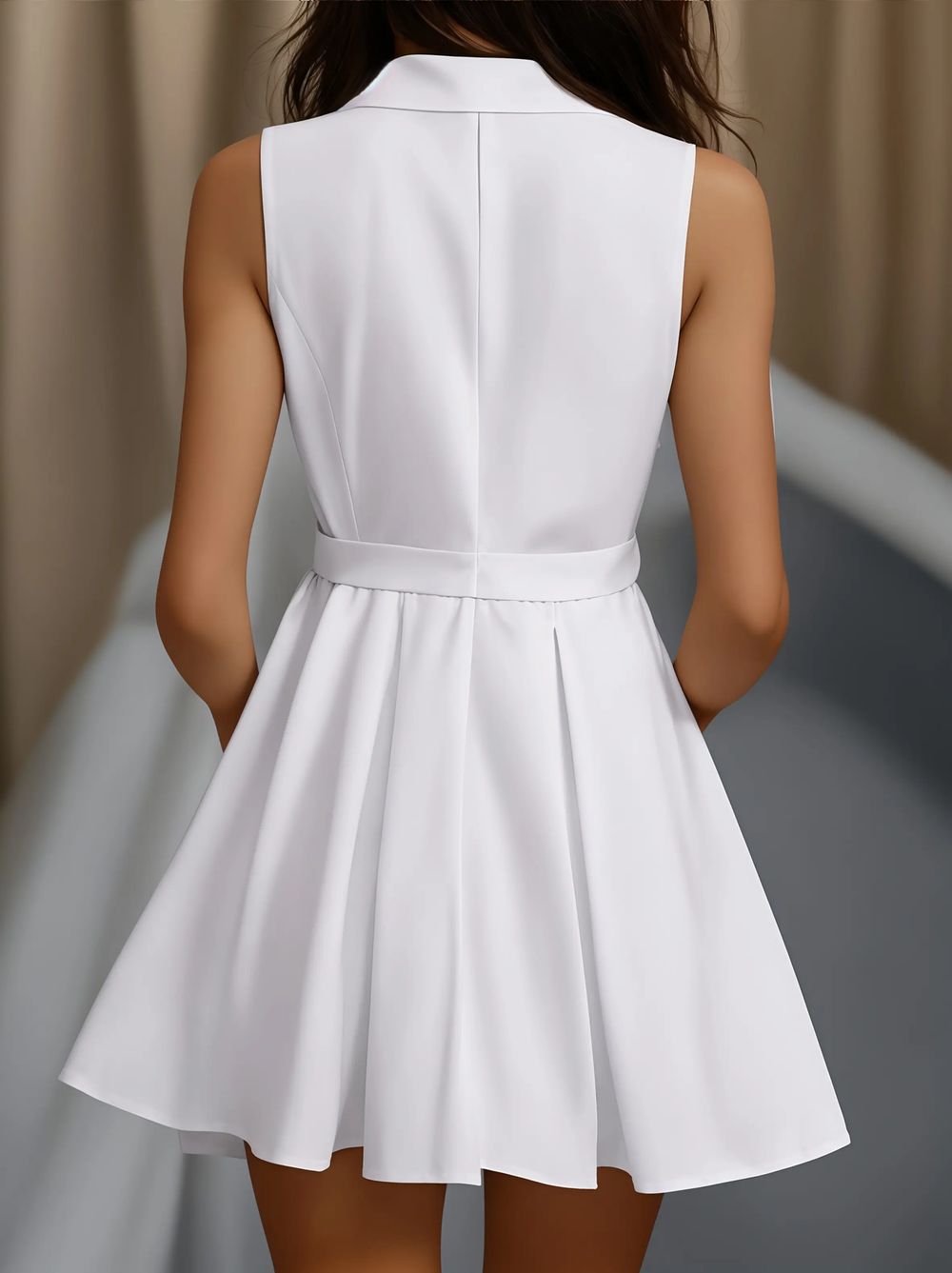 White Pleated Button-Front Shirt Dress - Mini Dress CASA LARO