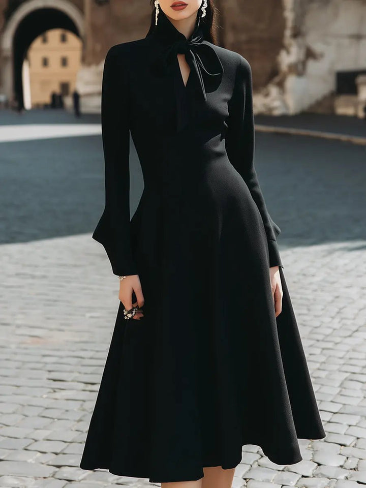 Women's Tie-Neck A-Line, Waist-Defined - Midi Dress CASA LARO