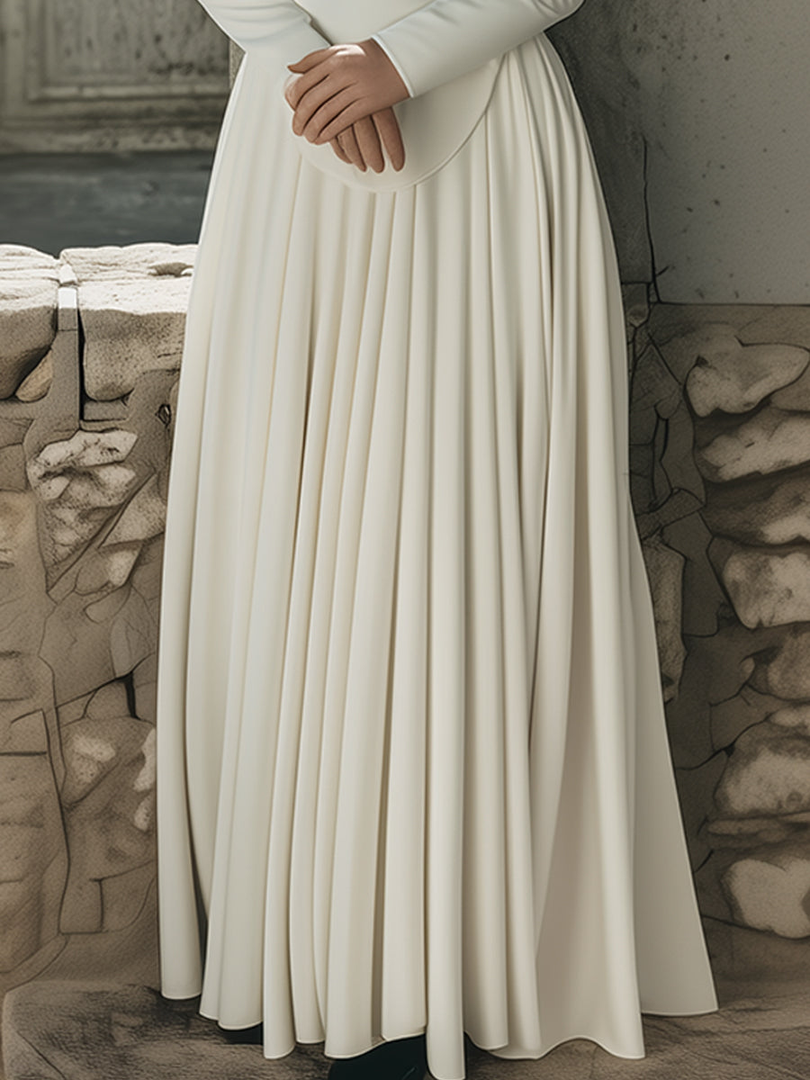 Elegant Scarf-Tie Collar Plain Maxi - Maxi Dress