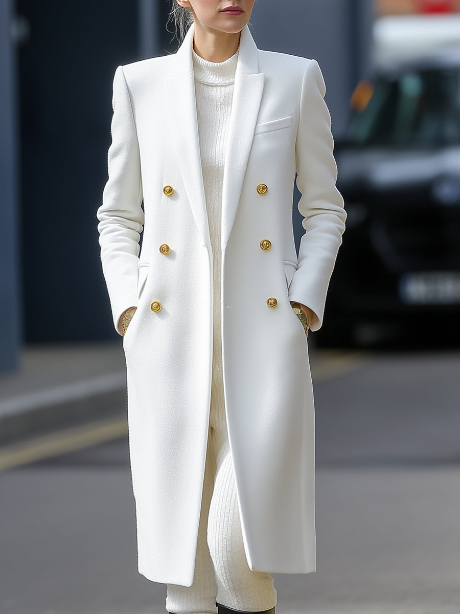 Classic White Double-Breasted Tailored - Longline Coat