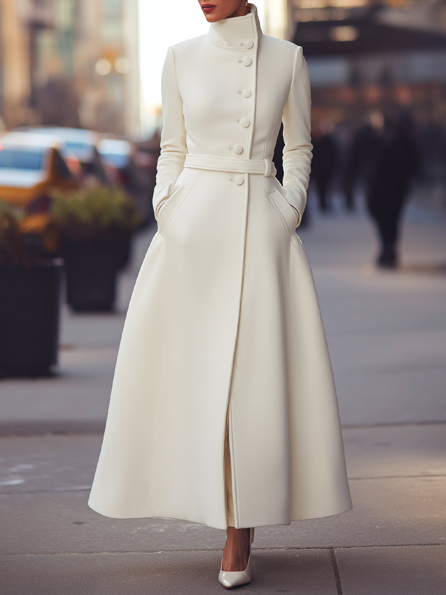 Regal White Military-Inspired Tailored Wool - Wool Coat