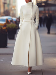Regal White Military-Inspired Tailored Wool - Wool Coat