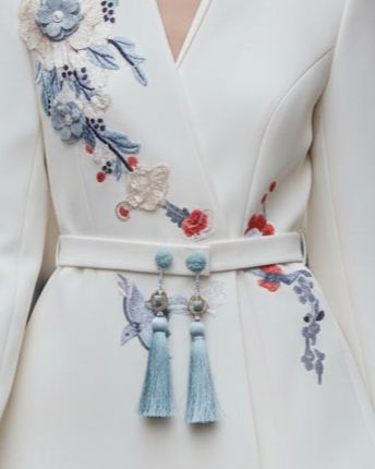 Chic White Blazer with Rose Embroidery