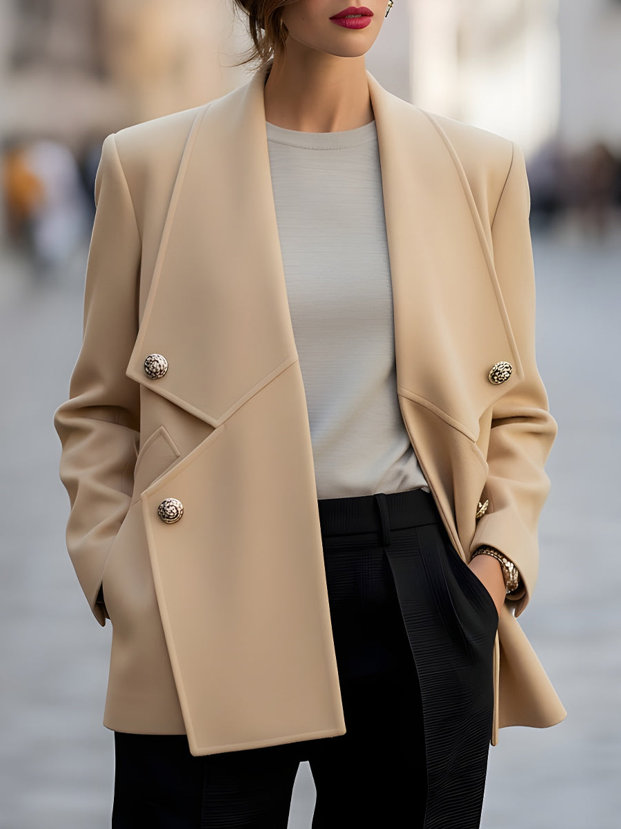 Elegant Double-Breasted with Oversized Lapel - Short Coat