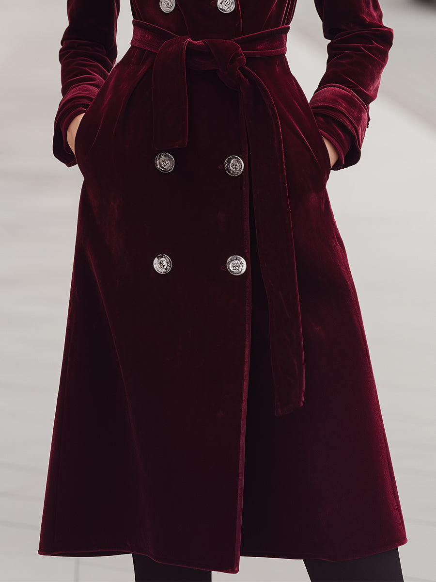 Belted Velvet Double-Breasted - Coat