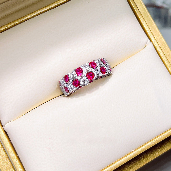 Rose Red and Emerald Green Eternity Wedding Band shine of diamond
