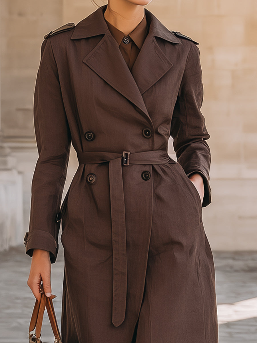 Dark Chocolate Double-Breasted Classic Trench - Trench Coat