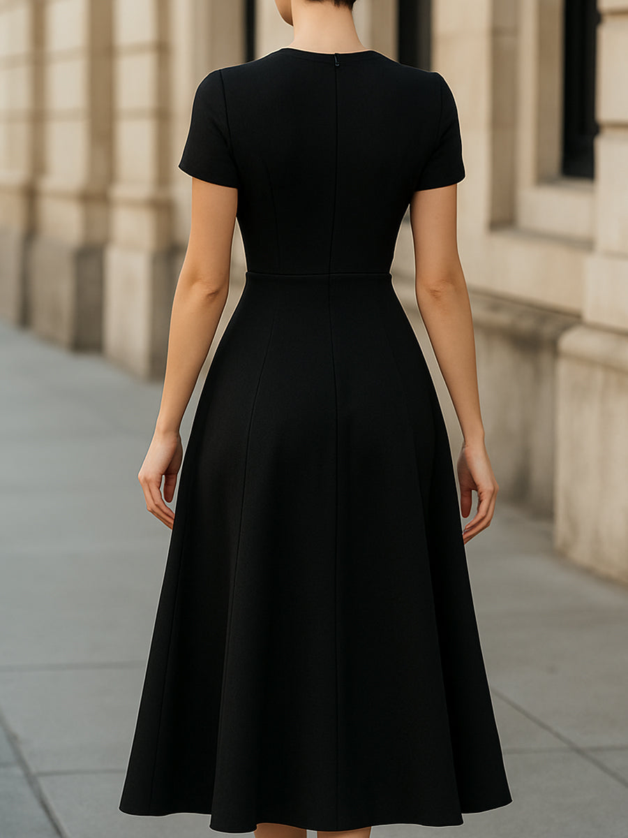Classic Elegant A-Line Flared Silhouette - Midi Dress