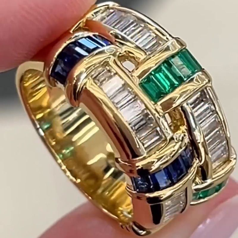 Interlocking Baguette Gemstone Wedding Band Ring Shine of Diamond