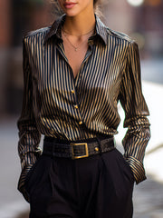 Women's Metallic-Stripe Satin - Blouse