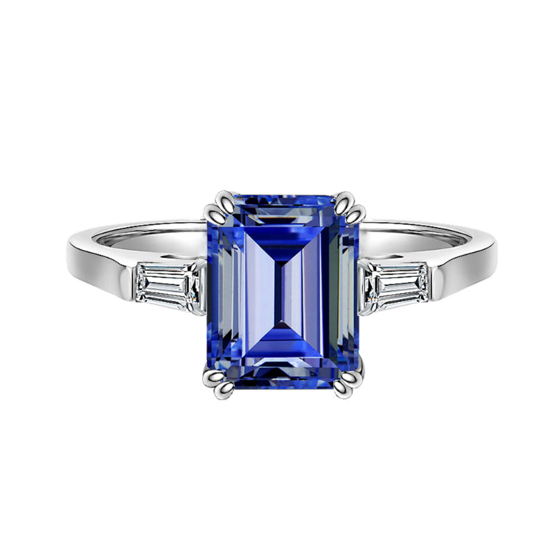 Unique Three Stone 2.5ct Tanzanite Blue Ring Shine of Diamond