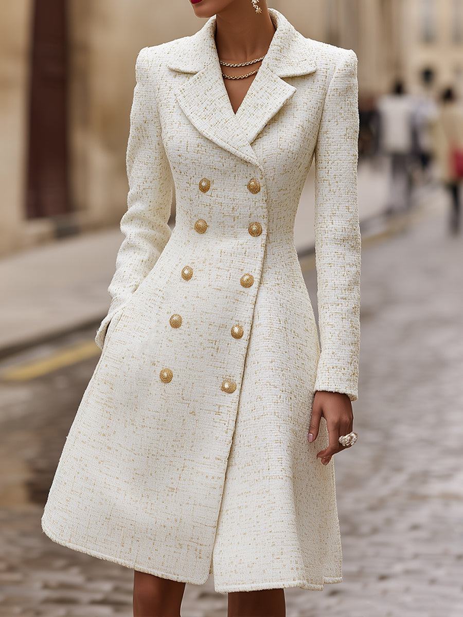 Regal Double-Breasted Ivory Coat Dress - Coat Dress