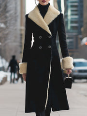 Luxurious Black Coat With Cream Faux Fur Trim - Winter Coat