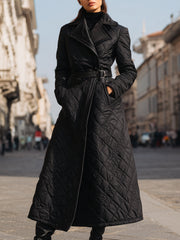 Quilted Longline Belted Winter Coat - Coat