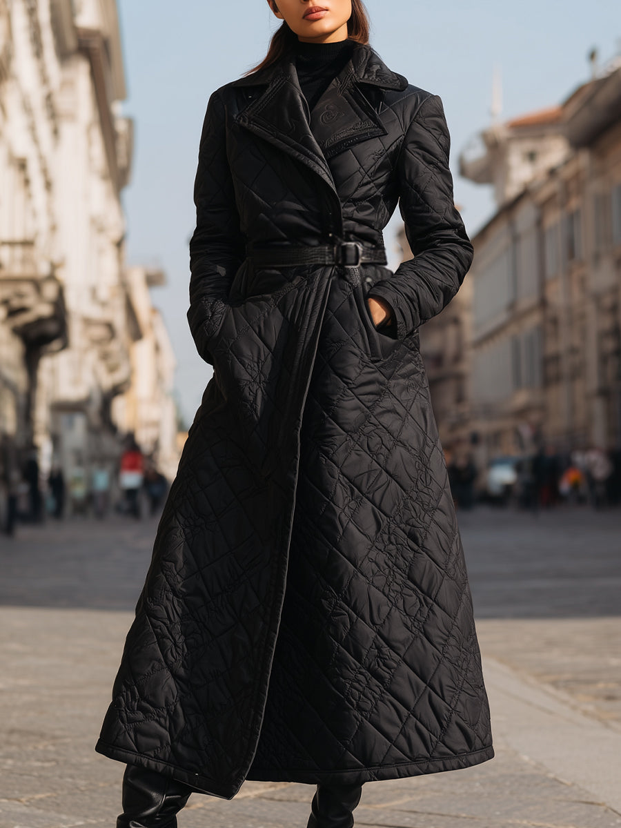 Quilted Longline Belted Winter Coat - Coat