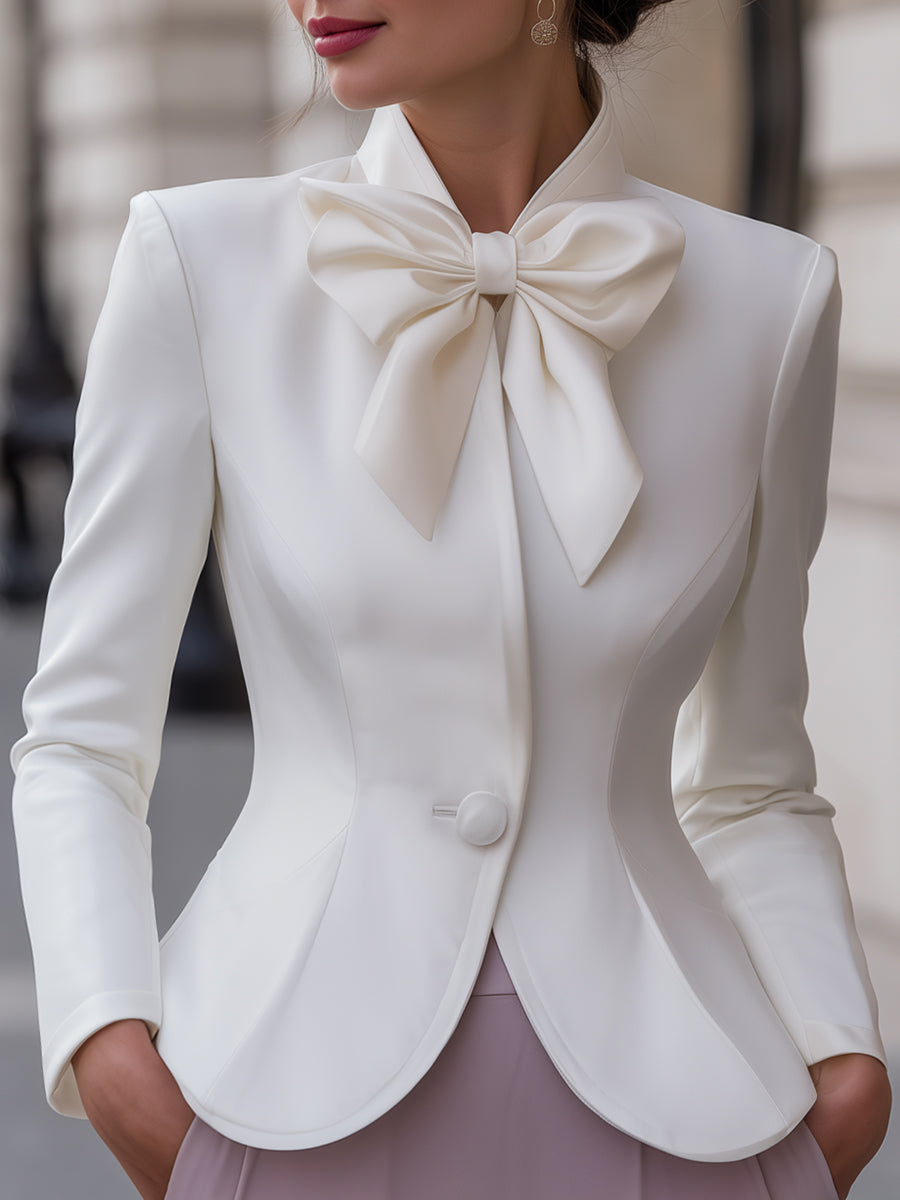 Elegant Long Sleeve Bow-Tie Peplum Blazer MLZ