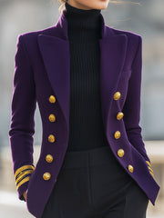 Purple Double-Breasted Military-Inspired Tailored Fit - Blazer