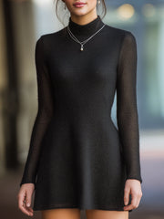 Sheer Sparkle Long Sleeves High Neck - Mini Dress