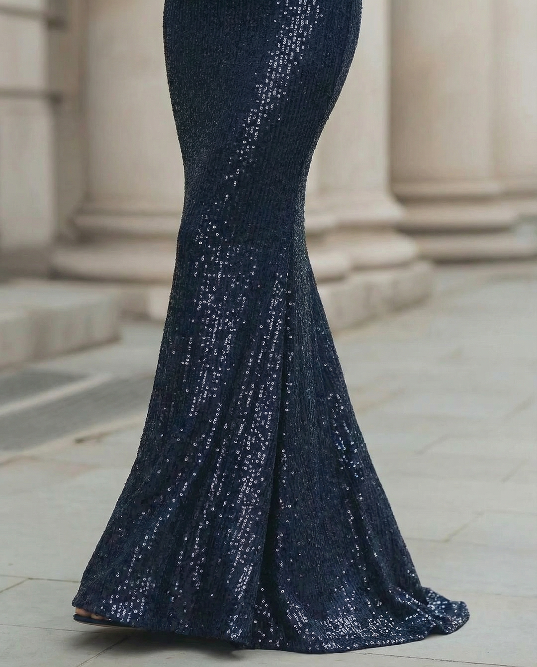 Midnight Shimmer Draped Mermaid Evening - Maxi Dress