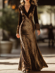 Leopard Velvet Fitted Bodycon - Maxi Dress