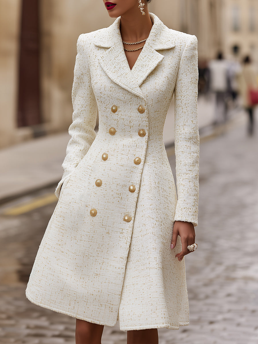 Regal Double-Breasted Ivory Coat Dress - Coat Dress