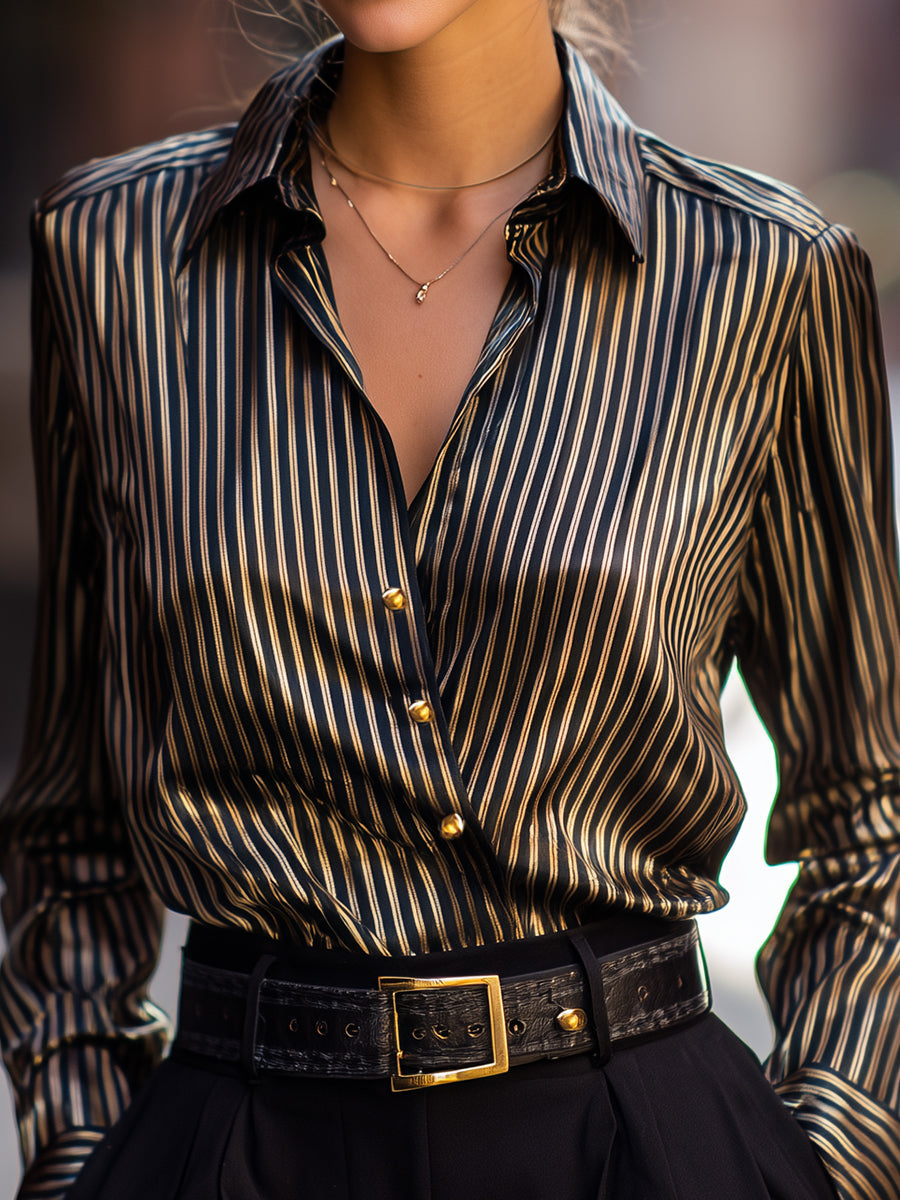 Women's Metallic-Stripe Satin - Blouse