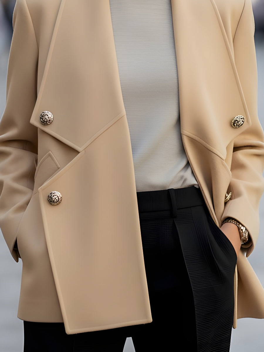 Elegant Double-Breasted with Oversized Lapel - Short Coat