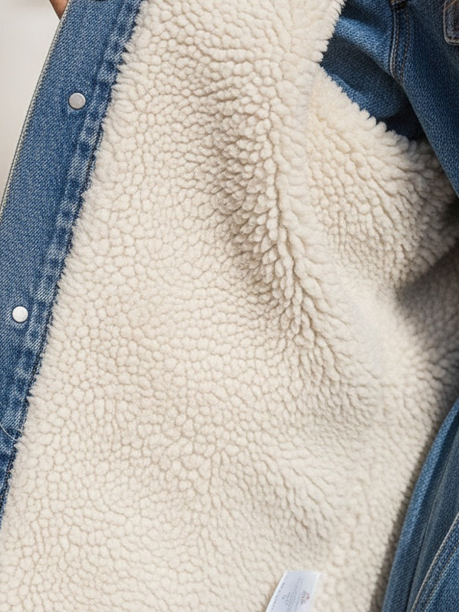 Belted Denim Maxi Coat With Faux Fur Collar - Maxi Coat