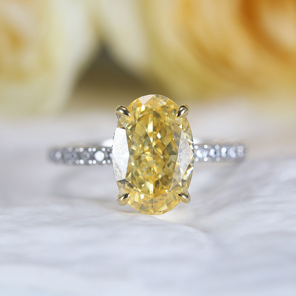 Vintage Yellow Oval Cut Sterling Silver Engagement Ring Shine of Diamond