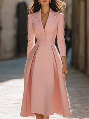 Pleated Blazer-Style Tailored Workwear Dress - Midi Dress