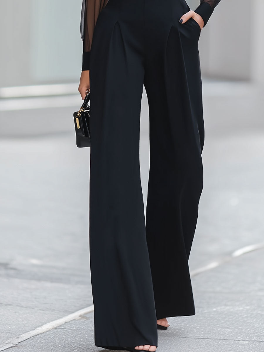 Black Sheer Turtleneck Wide-Leg Jumpsuit SN