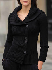 Ribbed Wide-Collar Button-Up - Knit Top