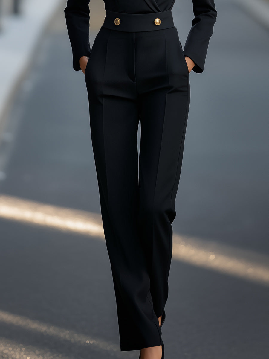 Tailored Gold-Button Detail, Waist-Defining - Jumpsuit