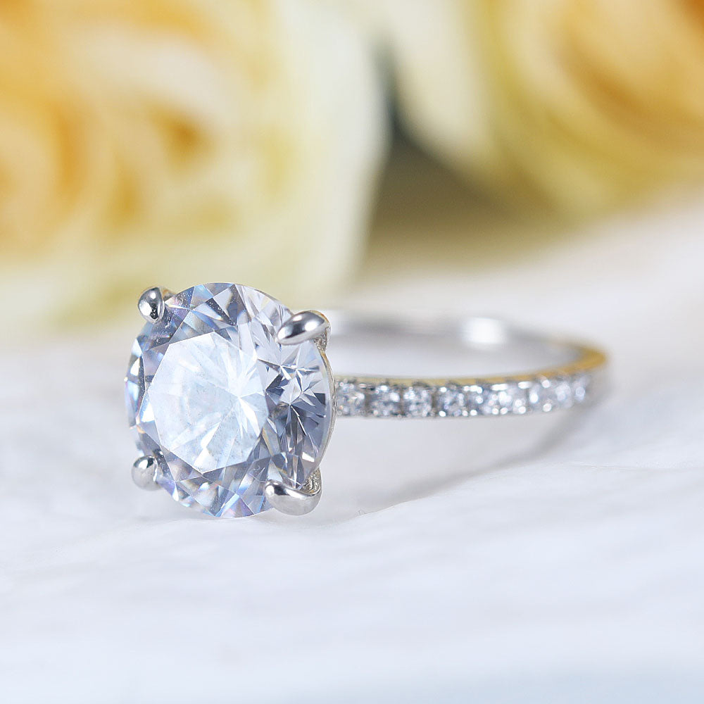 Classic Round Cut Sterling Silver Ring With Half Eternity Band Shine of Diamond