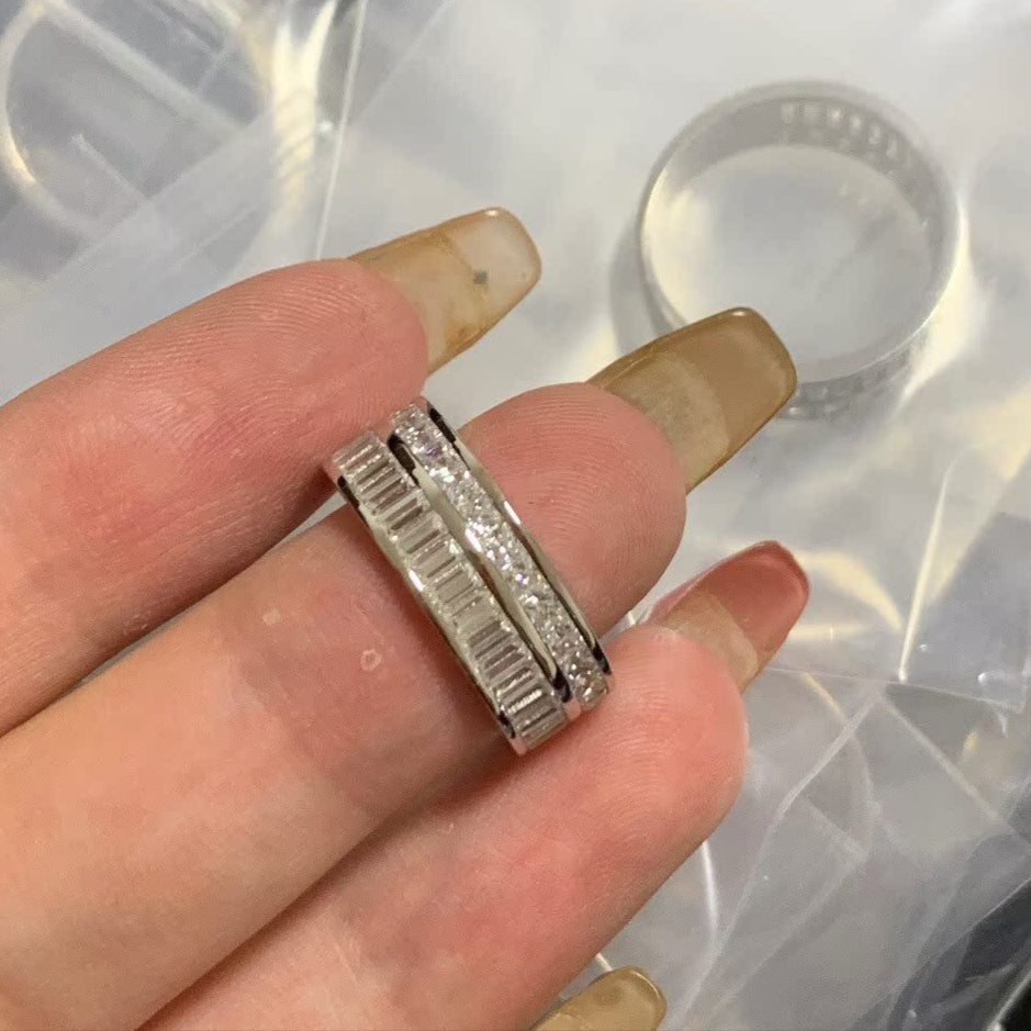 Double Row Band Baguette & Princess Cut Sterling Silver Ring hot