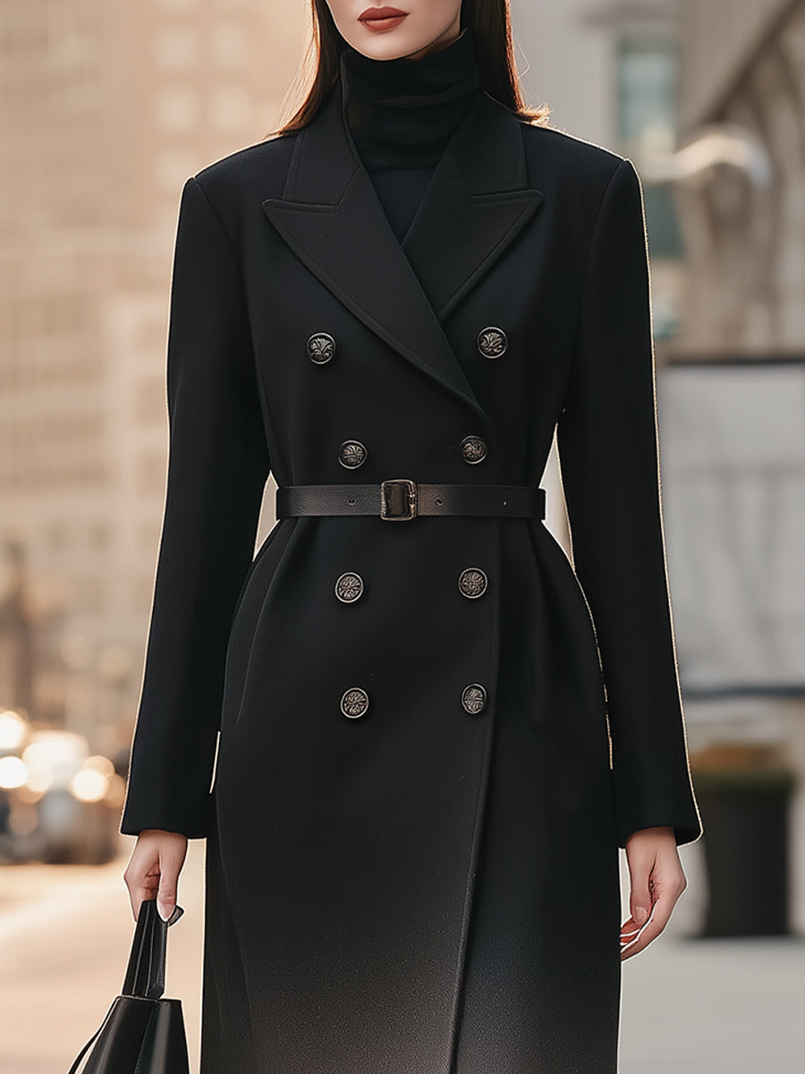 Women's Black Ombre Double-Breasted Belted - Coat