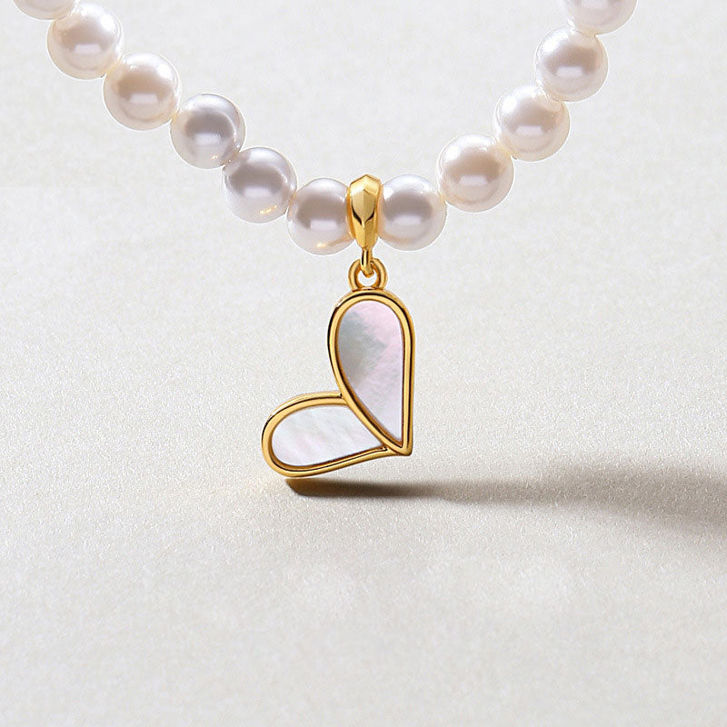 Elegant Heart Shell Pearl Pendant Necklace For Mom shine of diamond