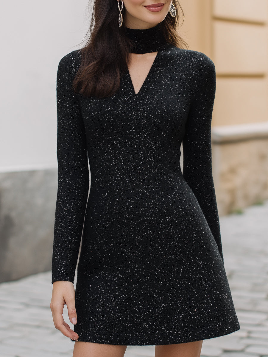 Sparkling Long-Sleeve Cutout Party Bodycon - Mini Dress