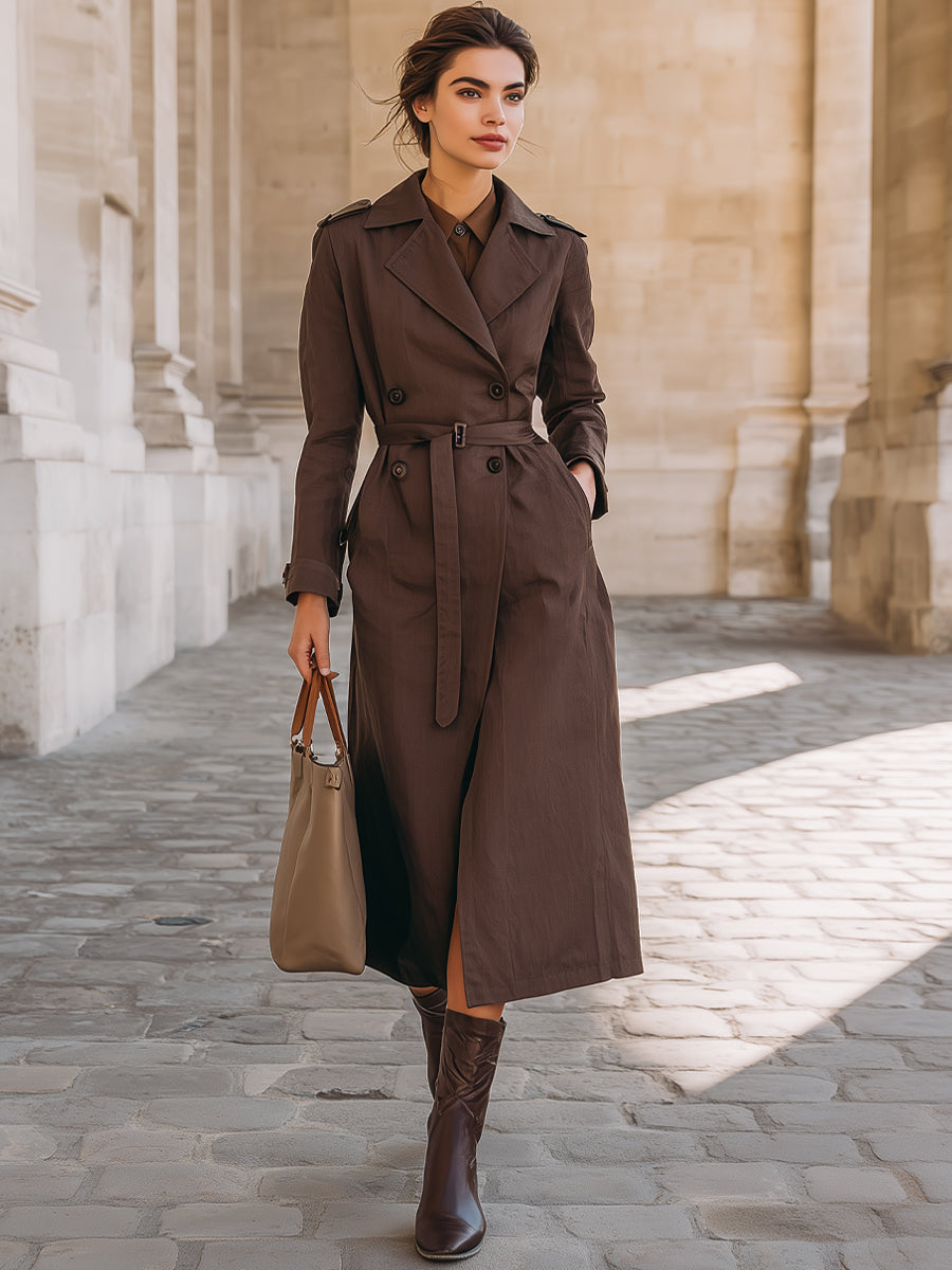 Dark Chocolate Double-Breasted Classic Trench - Trench Coat