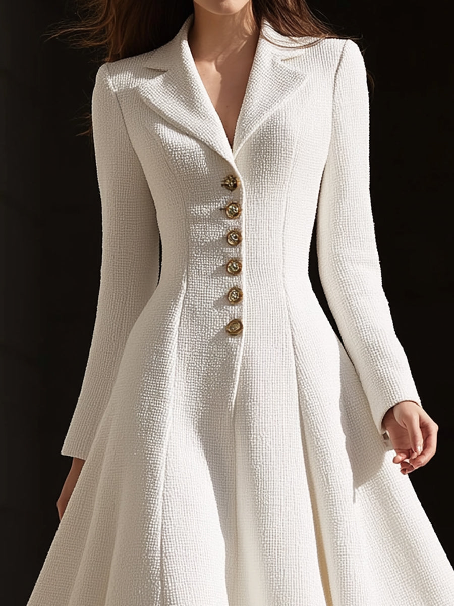 Ivory Tweed Tailored Lapel Sheath - Midi Dress