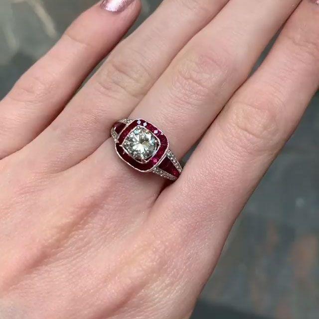 Vintage Ruby Calibre Halo Engagement Ring Shineofdiamond