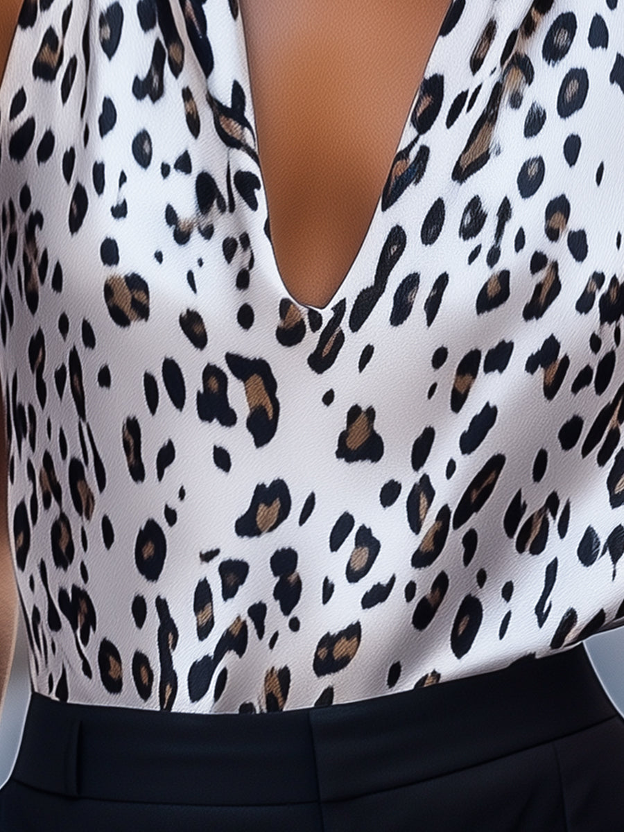 Leopard Print Tie-Back Adjustable - Halter Top