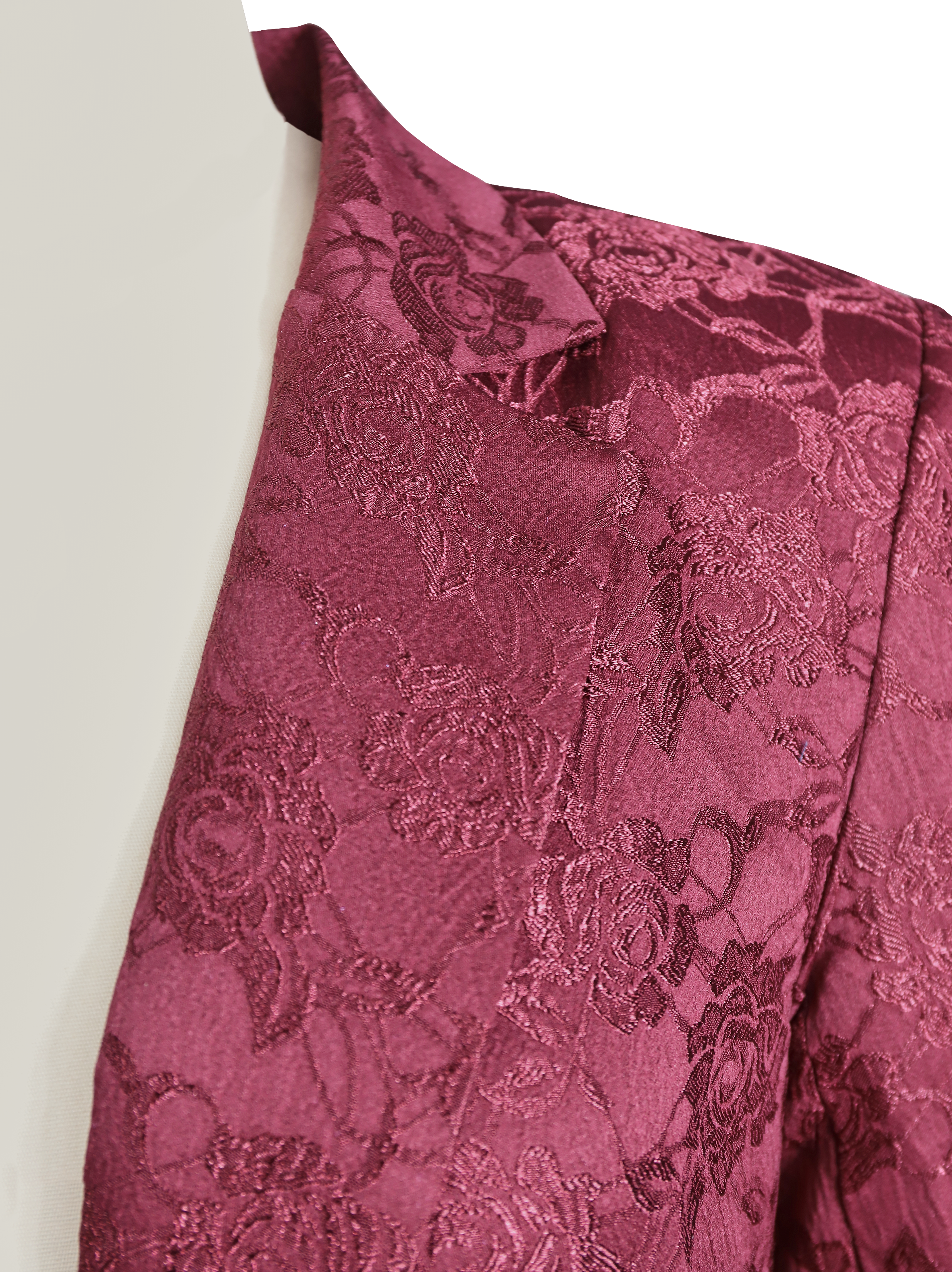Burgundy Floral Jacquard Single-Breasted Tailored - Blazer