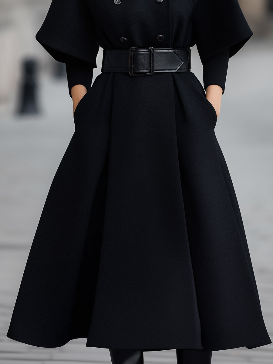 Cape-Sleeve Belted Waist-Tie Chic - Midi Dress